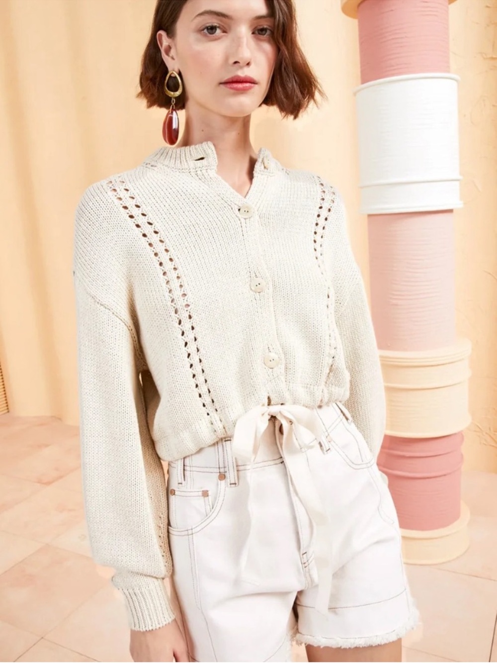 Ulla Johnson Magda Cotton Pointelle Cardigan in Alabaster Size S